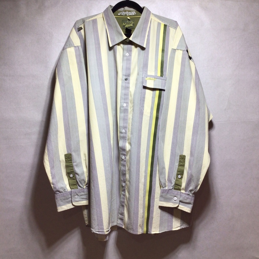 Akademiks Stripe Long Sleeve Button Down Shirt, Size 3XL